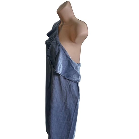 One Off Shoulder Denim Dress With Ruffle Trim Sid Zipper Closure c Size Small - Picture 6 of 7